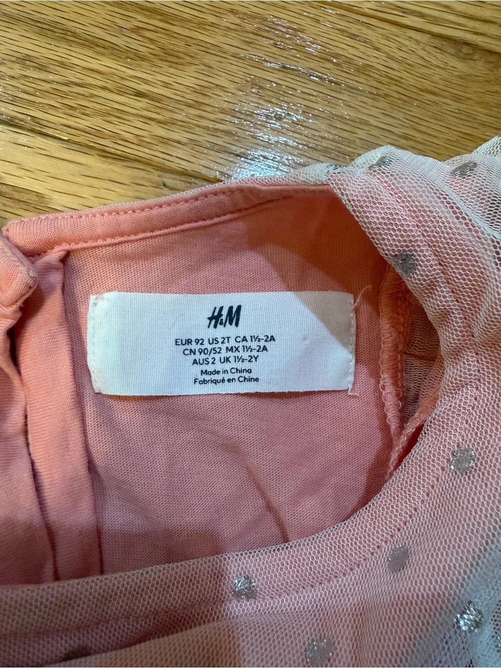 H&M Coral Pink Glitter Polka Dot Mesh Sleeve Dress